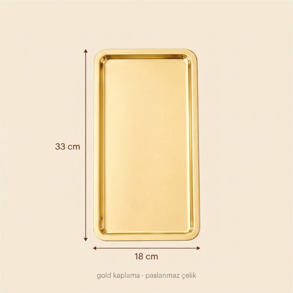 Altın sunum tepsisi 33x18 cm, gold kaplama paslanmaz çelik