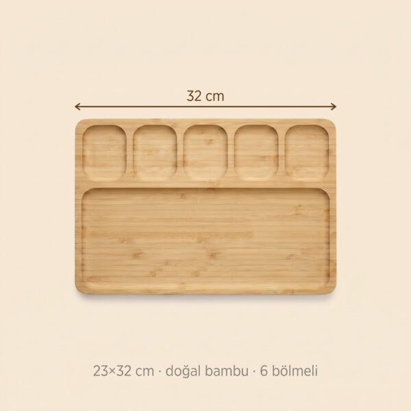 Bambu 6 bölmeli kahvaltı tabağı 23x32 cm