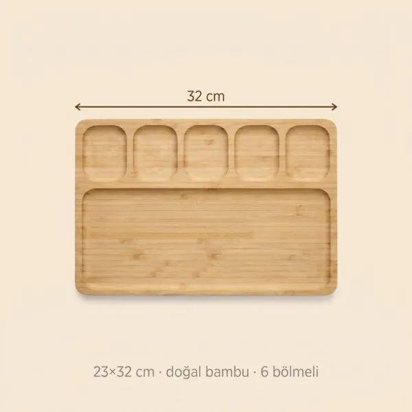 Bambu 6 bölmeli kahvaltı tabağı 23x32 cm