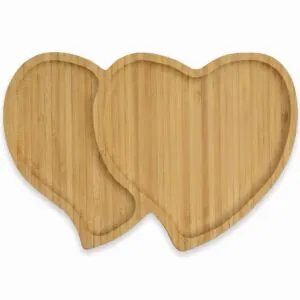 Toprak Bambu Çift Kalp Kahvaltı Tabağı 28×19 cm