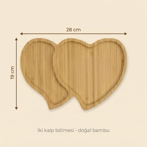 Bambu çift kalp kahvaltı tabağı 28x19 cm
