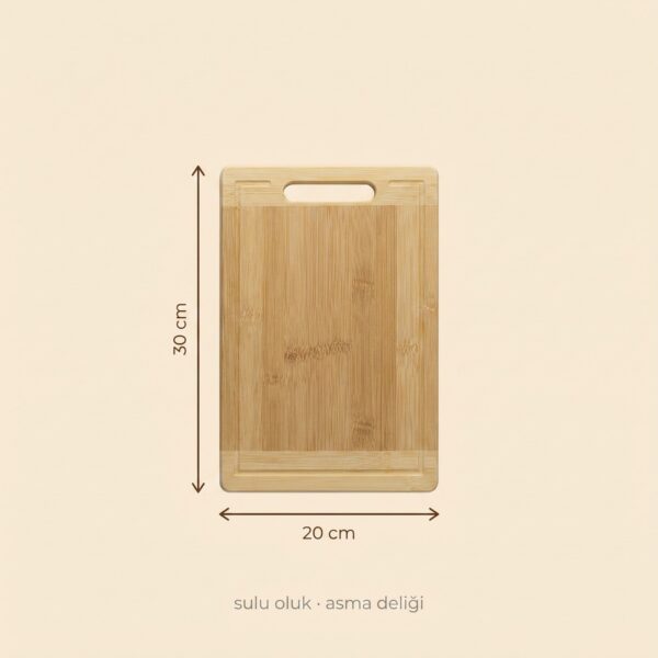 Bambu kesme tahtası 20x30 cm, sulu oluklu ve asma delikli