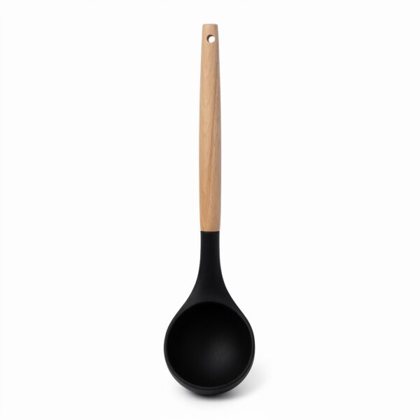 Bambu saplı siyah silikon kepçe 32 cm