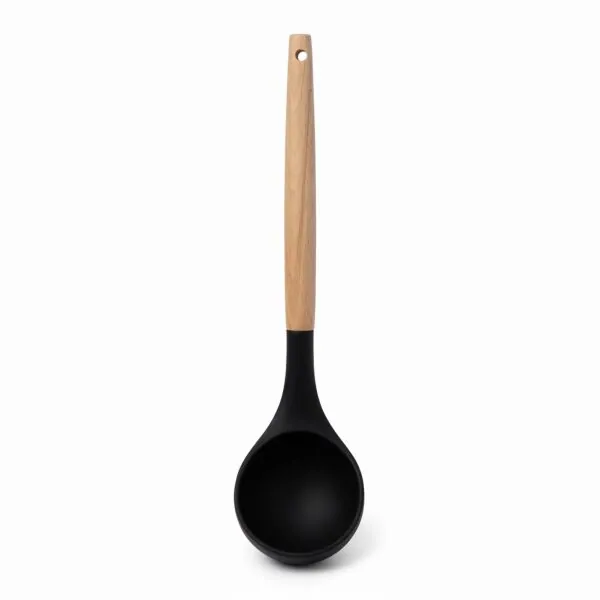 Bambu saplı siyah silikon kepçe 32 cm