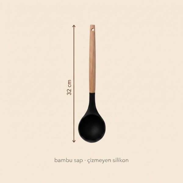 Kepçe ölçüsü: 32 cm, bambu sap, çizmeyen silikon