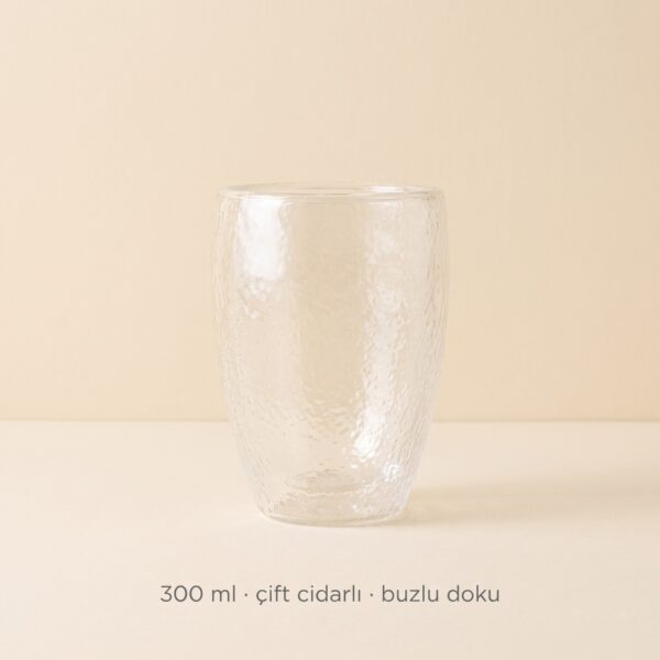 Buzlu dokulu çift cidarlı cam bardak 300 ml