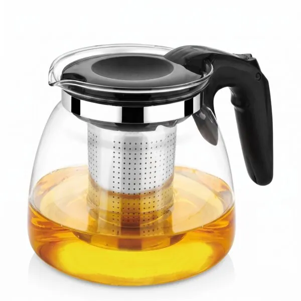 Cam çay demliği 1100 ml, çıkarılabilir çelik süzgeçli