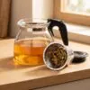 Cam çay demliği 1100 ml, çıkarılabilir çelik süzgeçli