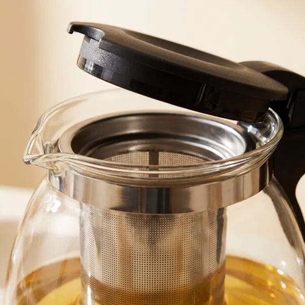 Çelik süzgeçli cam çay demliği 1100 ml