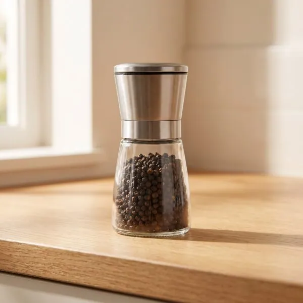 Cam gövdeli metal kapaklı baharat değirmeni 13 cm