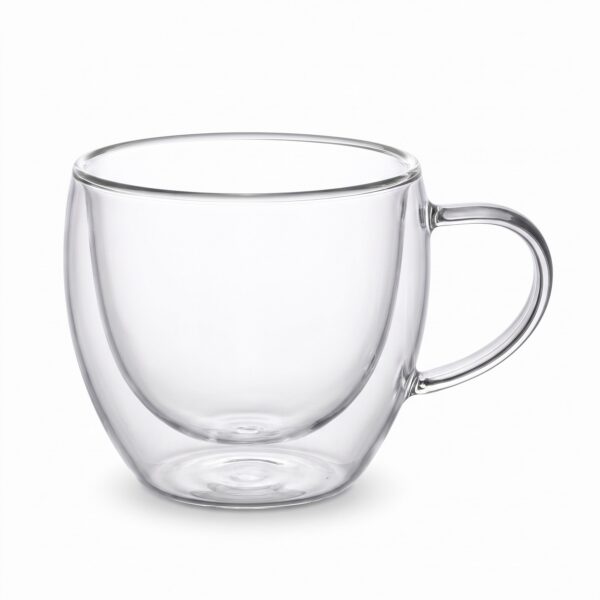 Çift cidarlı cam fincan 250 ml cam kulplu