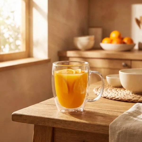Çift cidarlı cam kupa 400 ml cam kulplu