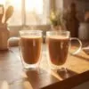 Çift cidarlı cam kupa 400 ml cam kulplu