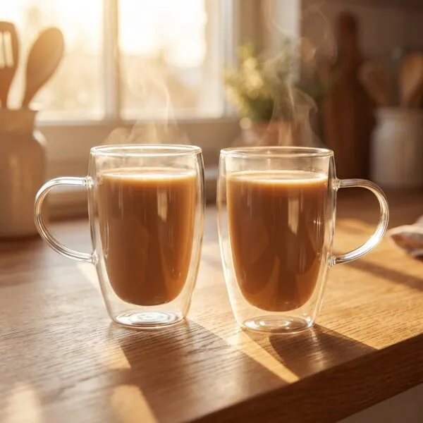 Çift cidarlı cam kupa 400 ml cam kulplu