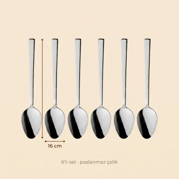 Gümüş çubuk model tatlı kaşığı 6'lı 16 cm