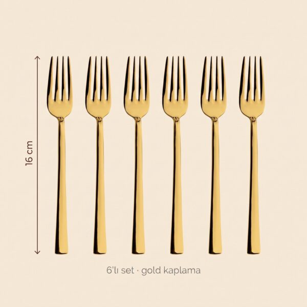 Gold kaplama çubuk model tatlı çatalı 6'lı 16 cm