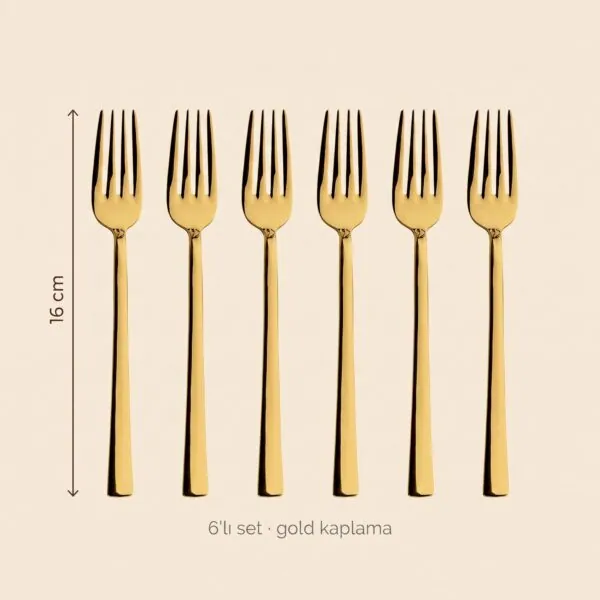Gold kaplama çubuk model tatlı çatalı 6'lı 16 cm