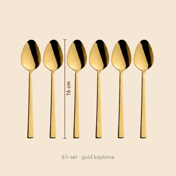 Gold kaplama çubuk model tatlı kaşığı 6'lı 16 cm