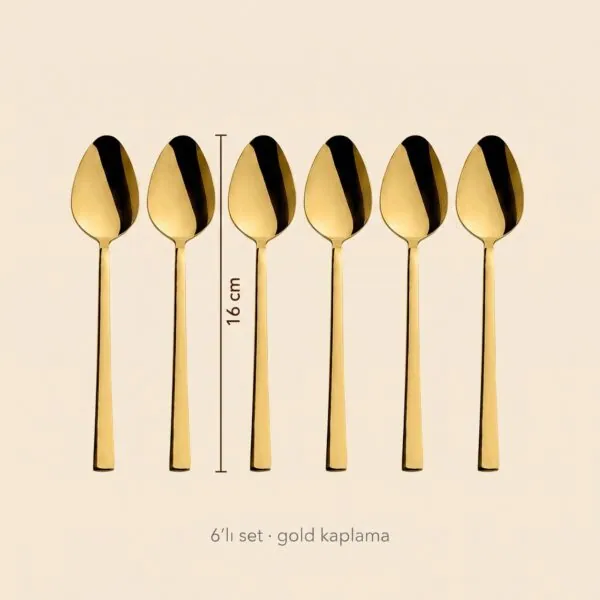 Gold kaplama çubuk model tatlı kaşığı 6'lı 16 cm