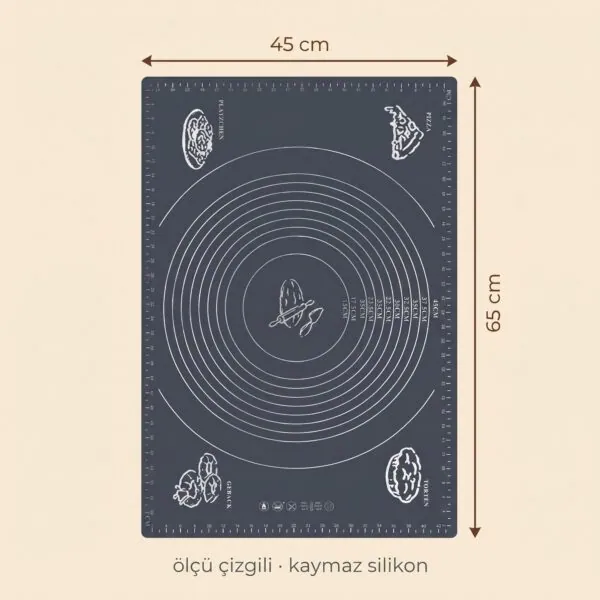 Ölçülü hamur açma matı 45×65 cm – ölçüler
