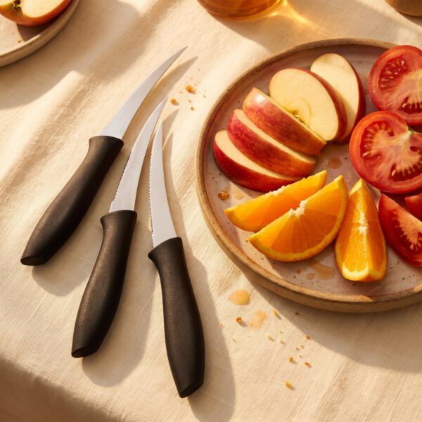 Siyah saplı tırtıklı meyve bıçağı 6'lı 22 cm