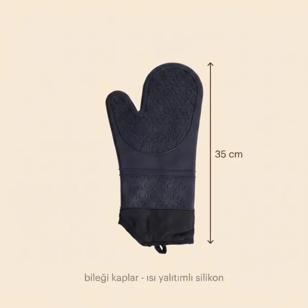 Fırın eldiveni ölçüsü: 35 cm boy, ısı yalıtımlı silikon