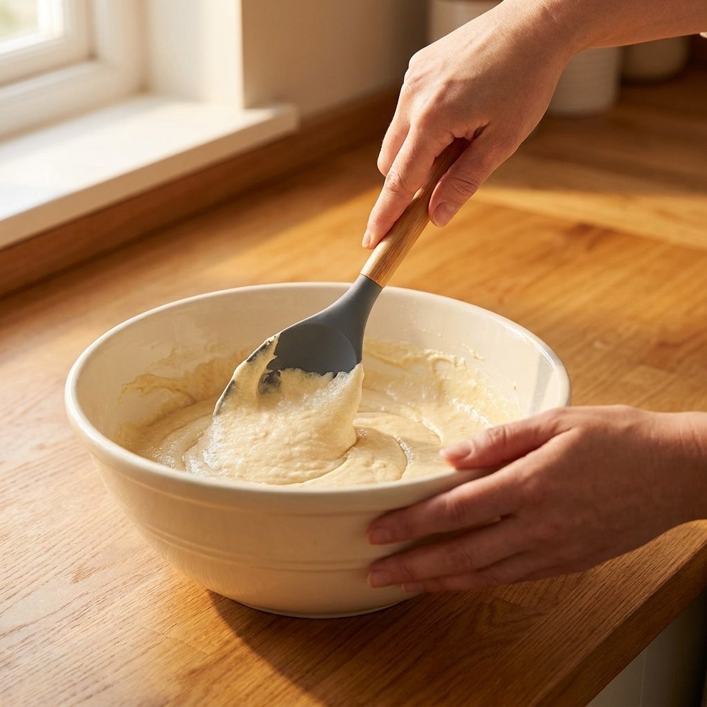 Bambu saplı silikon spatula ile hamur karıştırma