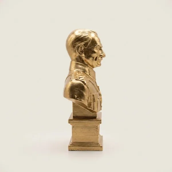 Altın renk Atatürk büstü yandan profil görünümü, 20 cm, kaideli