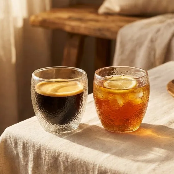 Buzlu Çift Cidarlı Cam Bardak 250 ml – ikili sunum