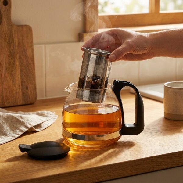 Nordic Cam Çay Demliği 1500 ml Aile Boyu – suzgec cikarirken