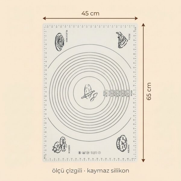 Yumuşak Ölçülü Hamur Açma Matı 45×65 cm Bej – olculer