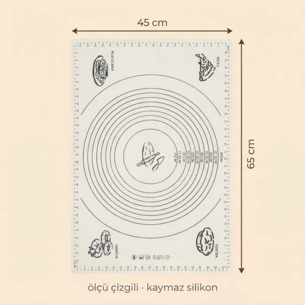 Yumuşak Ölçülü Hamur Açma Matı 45×65 cm Bej – olculer