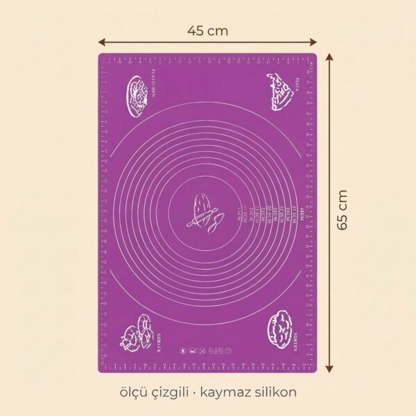 Yumuşak Ölçülü Hamur Açma Matı 45×65 cm Mor – olculer