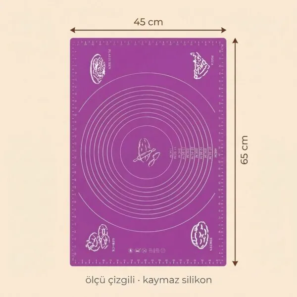 Yumuşak Ölçülü Hamur Açma Matı 45×65 cm Mor – olculer