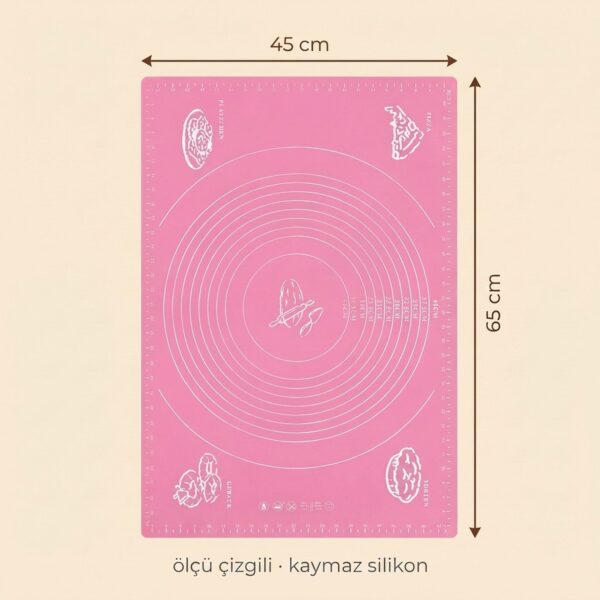 Yumuşak Ölçülü Hamur Açma Matı 45×65 cm Pembe – olculer
