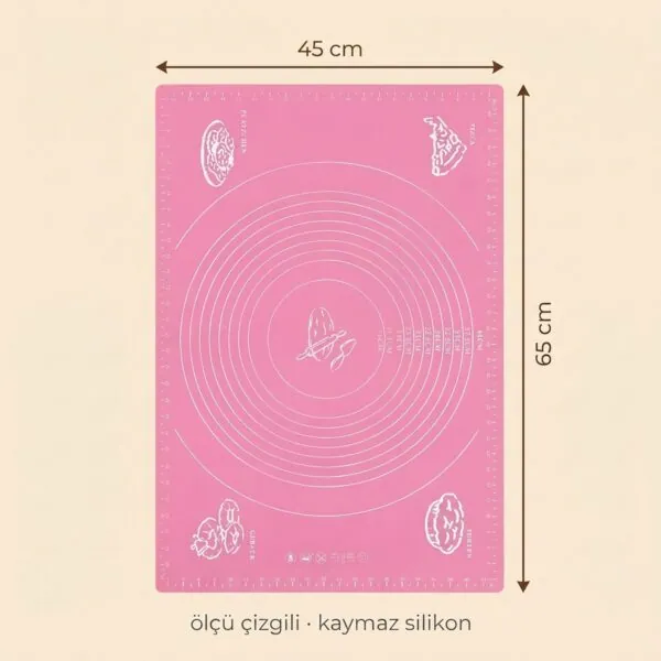 Yumuşak Ölçülü Hamur Açma Matı 45×65 cm Pembe – olculer