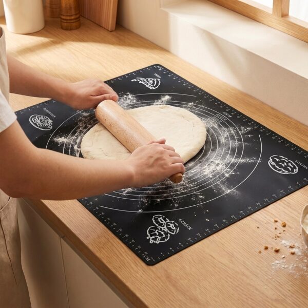 Yumuşak Ölçülü Hamur Açma Matı 45×65 cm Siyah – kullanimda