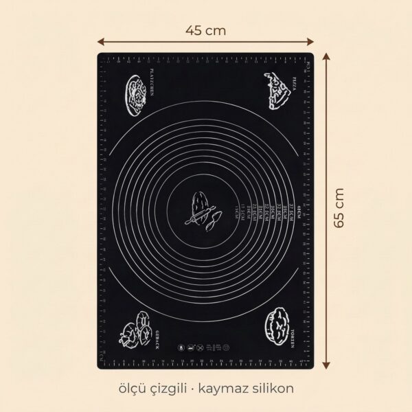 Yumuşak Ölçülü Hamur Açma Matı 45×65 cm Siyah – olculer