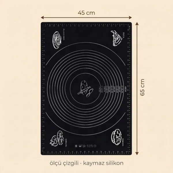 Yumuşak Ölçülü Hamur Açma Matı 45×65 cm Siyah – olculer