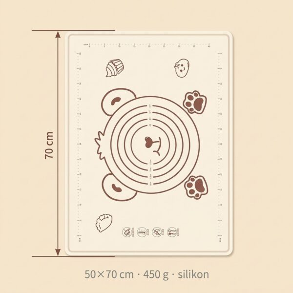 Silikon Hamur Açma Matı 50×70 cm – Krem – olculer