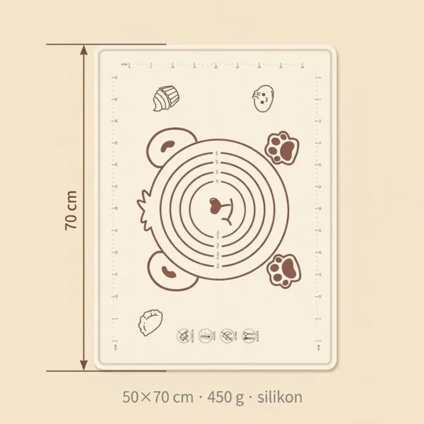 Silikon Hamur Açma Matı 50×70 cm – Krem – olculer