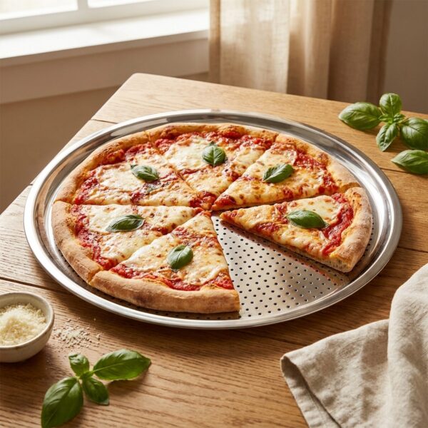 Fırın Ustası Paslanmaz Pizza Tepsisi 36 cm – pizza sunumu